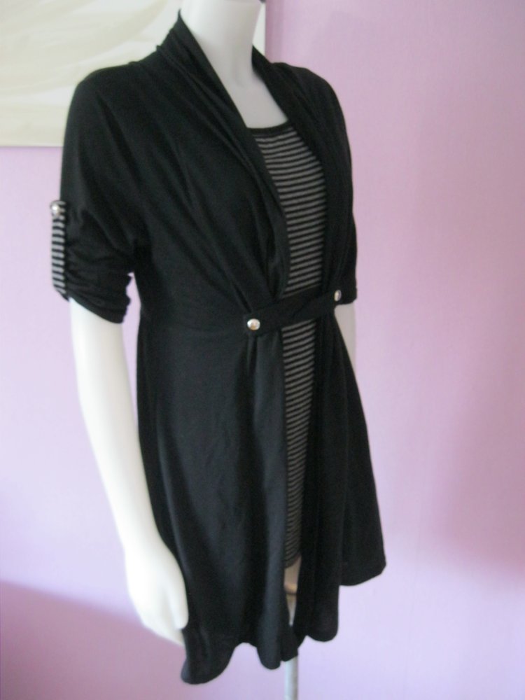Rainbow Tunika Viskose Schwarz/Grau  kurzarm 40/42