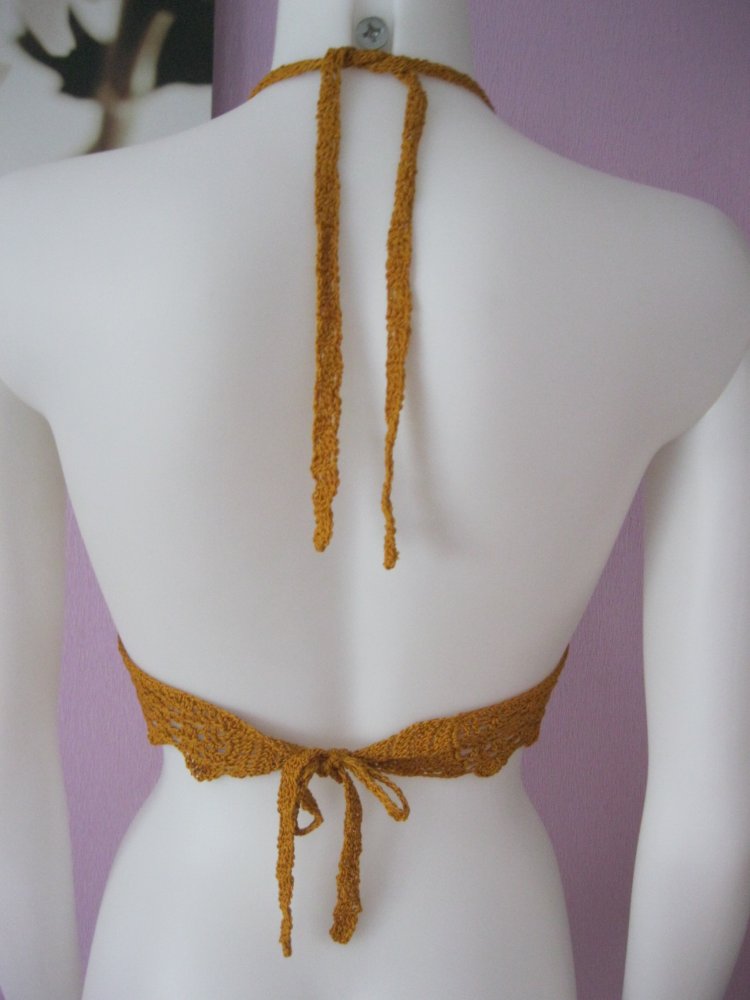 NEU Neckholder-Top Handmade 100% Baumwolle Cup A/B Ocker S-M