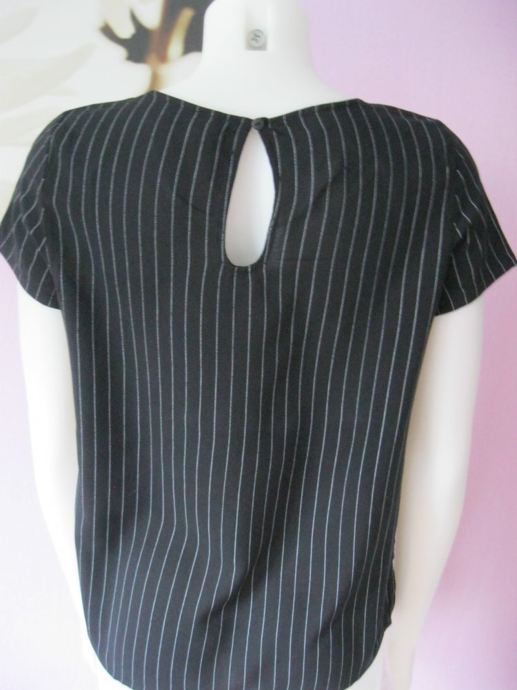 Kurzarm-Bluse # Only # Nadelstreifen # Schwarz # 36