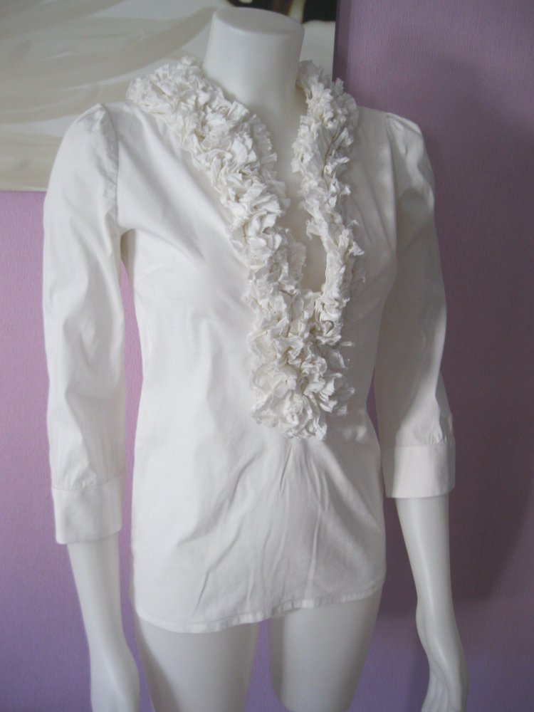 Bluse # Imperial # Vintage # 3/4-Arm # Baumwolle # Rüschen # Weiß # S