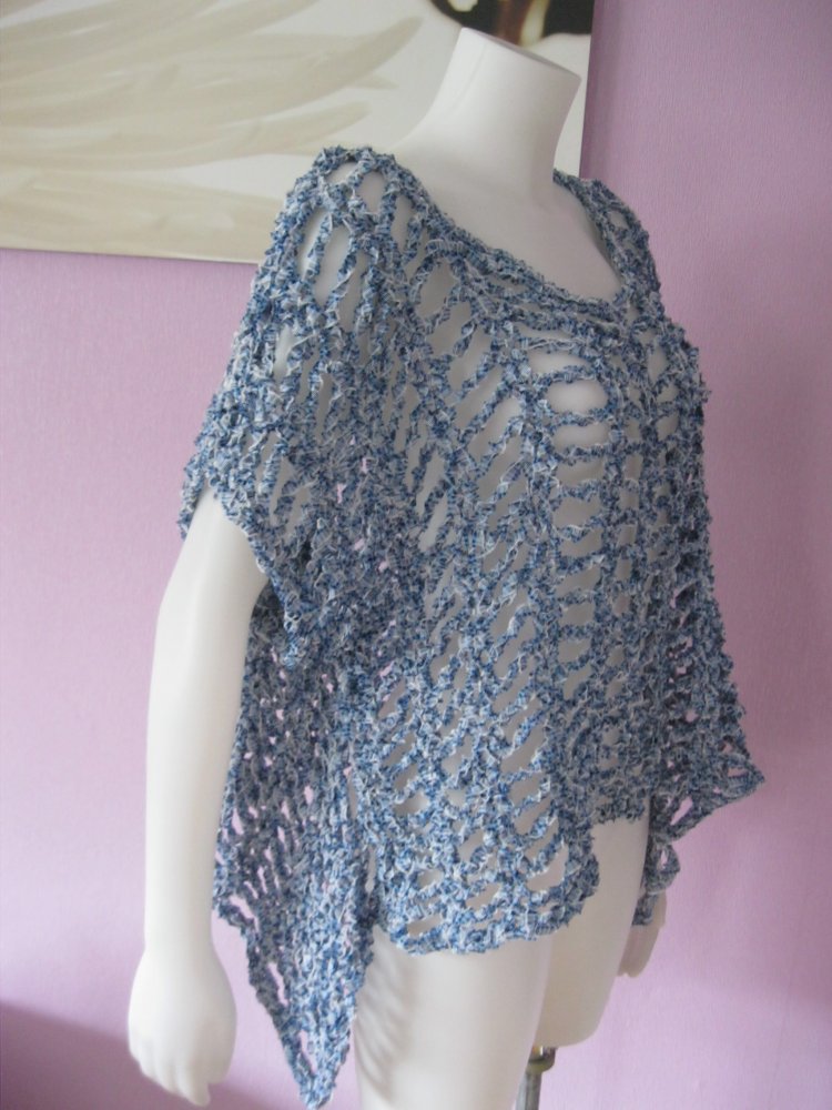 NEU Pulli Netzmuster Handmade blau Lanartus Bird Einheitsgröße