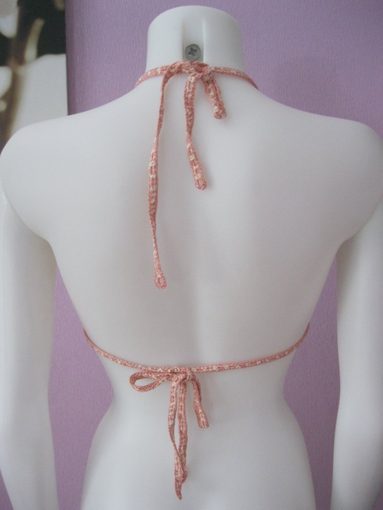 NEU Bikini-Oberteil gehäkelt Handmade Vintage Altrosa meliert/Beige 100% Baumwolle Cup B
