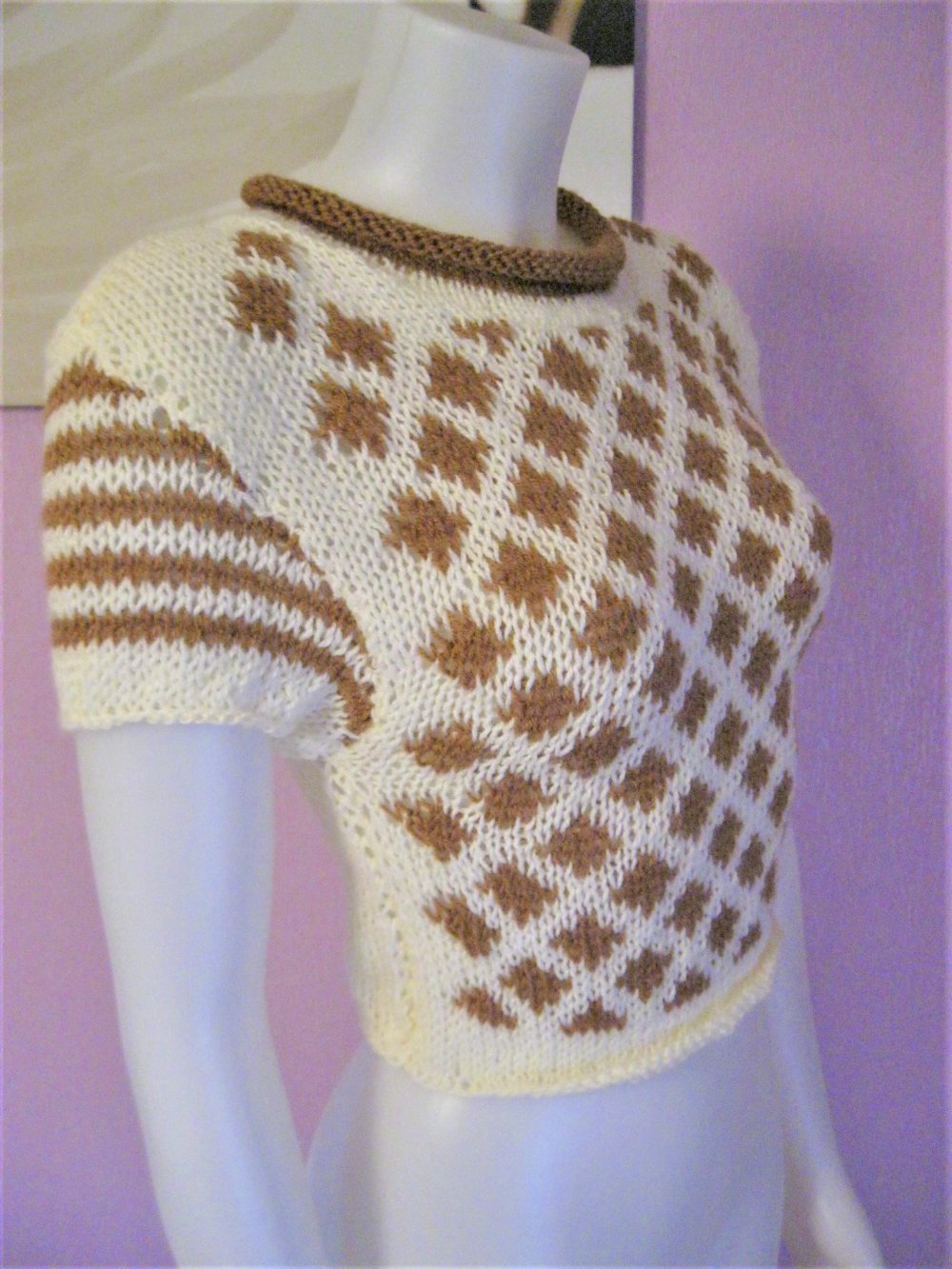 NEU Pullover gestrickt kurzarm Motive Handmade S/M