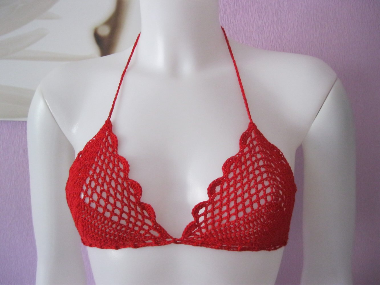 NEU Baumwolle Bikini-Oberteil Retro-Design Handmade rot Cup AA/A