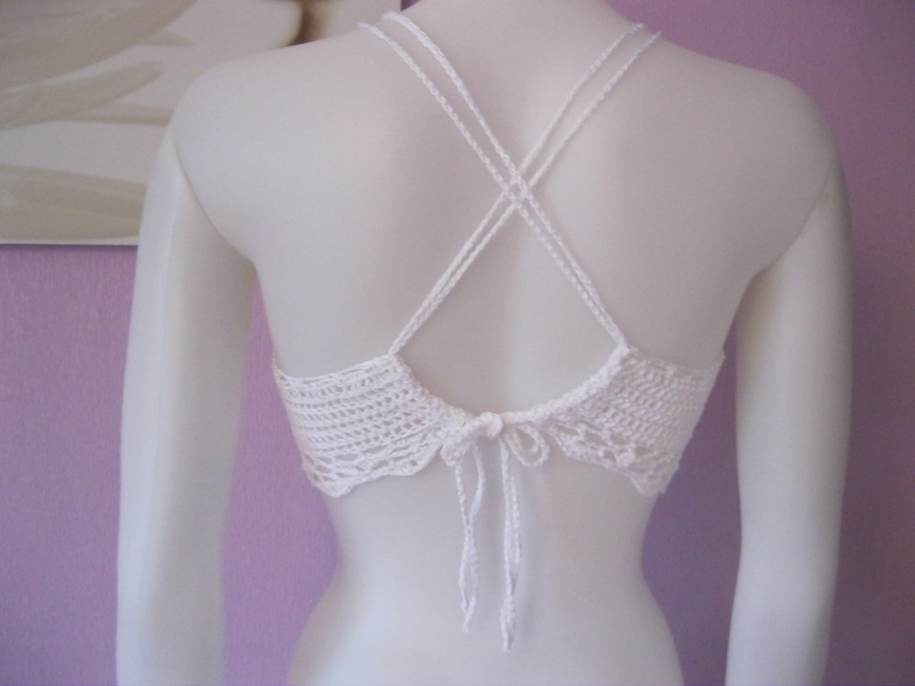 NEU Crop-Top Handmade  Spitze 100% Baumwolle Weiß S-L