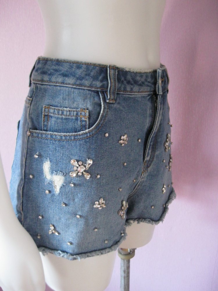 Amisu # Jeans-Shorts # Strass # Blau # 100% Baumwolle # 36