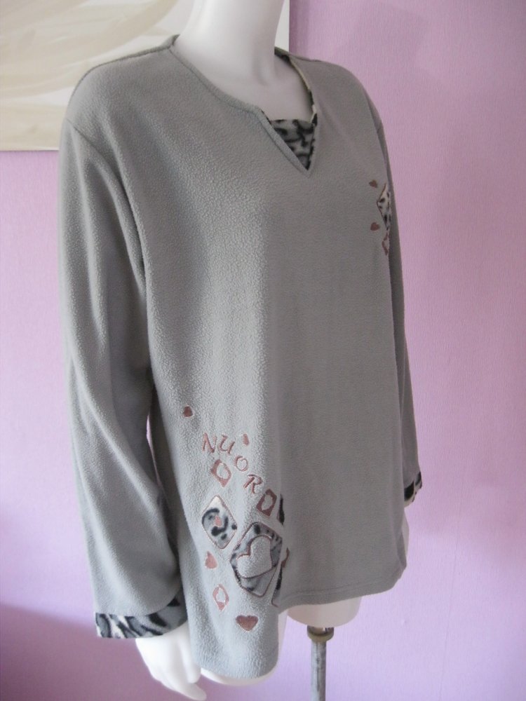 Fleece-Pulli Langarm Grau L/XL