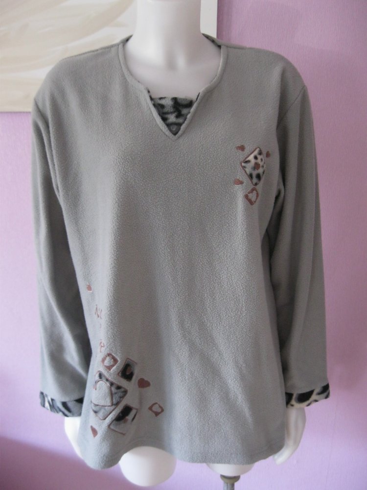 Fleece-Pulli Langarm Grau L/XL