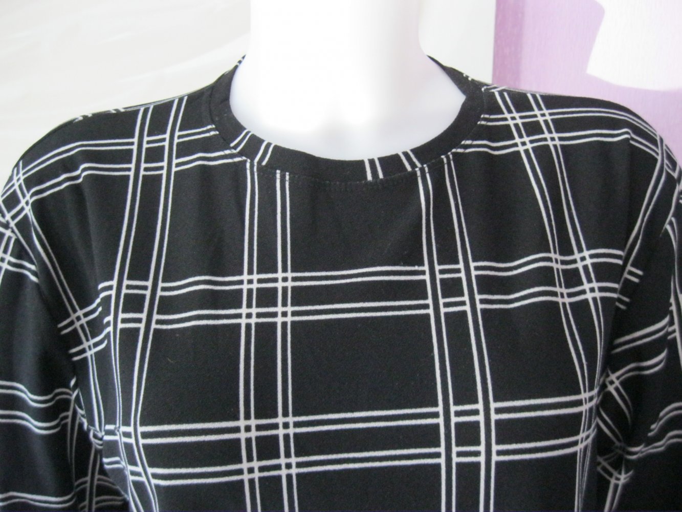 Twenty Two Kleid Langarm 100% Baumwolle Schwarz/Weiß L