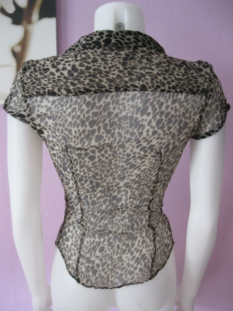 Bluse # kurzärmlig # Zara Basic # Leo-Print # transparent # M