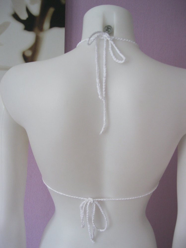 NEU Bikini-Oberteil Retro-Design Weiß / GOLD Baumwolle Handmade Cup A/B 