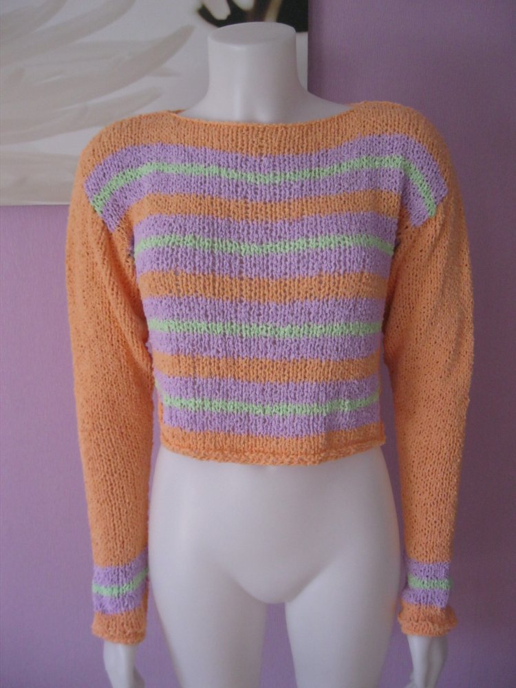 NEU Pullover Strick langärmlig Handmade Aprikose/Flieder/Neongrün Viskose S-M Oversize