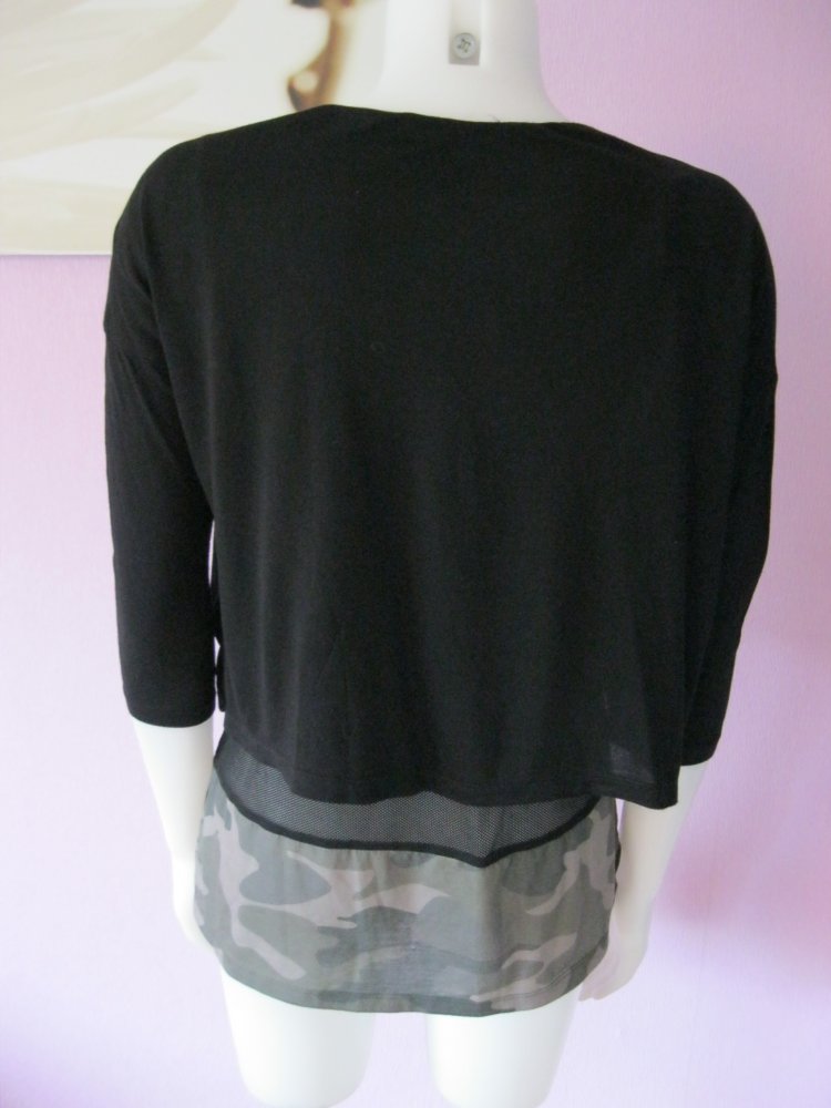 Crop-Shirt mit Netztop # Schwarz/Camouflage # S/M