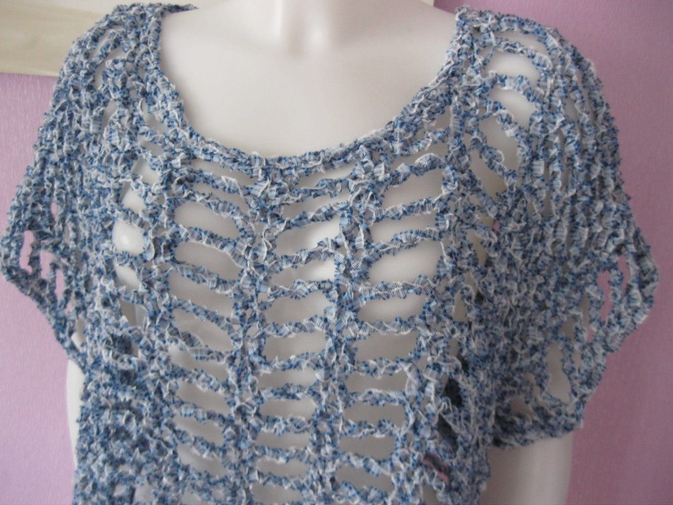 NEU Pulli Netzmuster Handmade blau Lanartus Bird Einheitsgröße