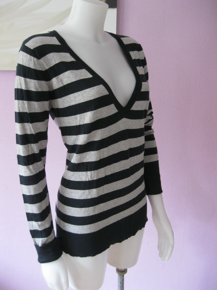 Feinstrickpulli # Marc O`Polo # Cotton Cashmere Stretch # gestreift # Grau/Dunkelblau # M
