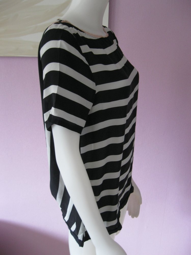 Bluse Shirt kurzärmlig gestreift Schwarz/Weiß 36