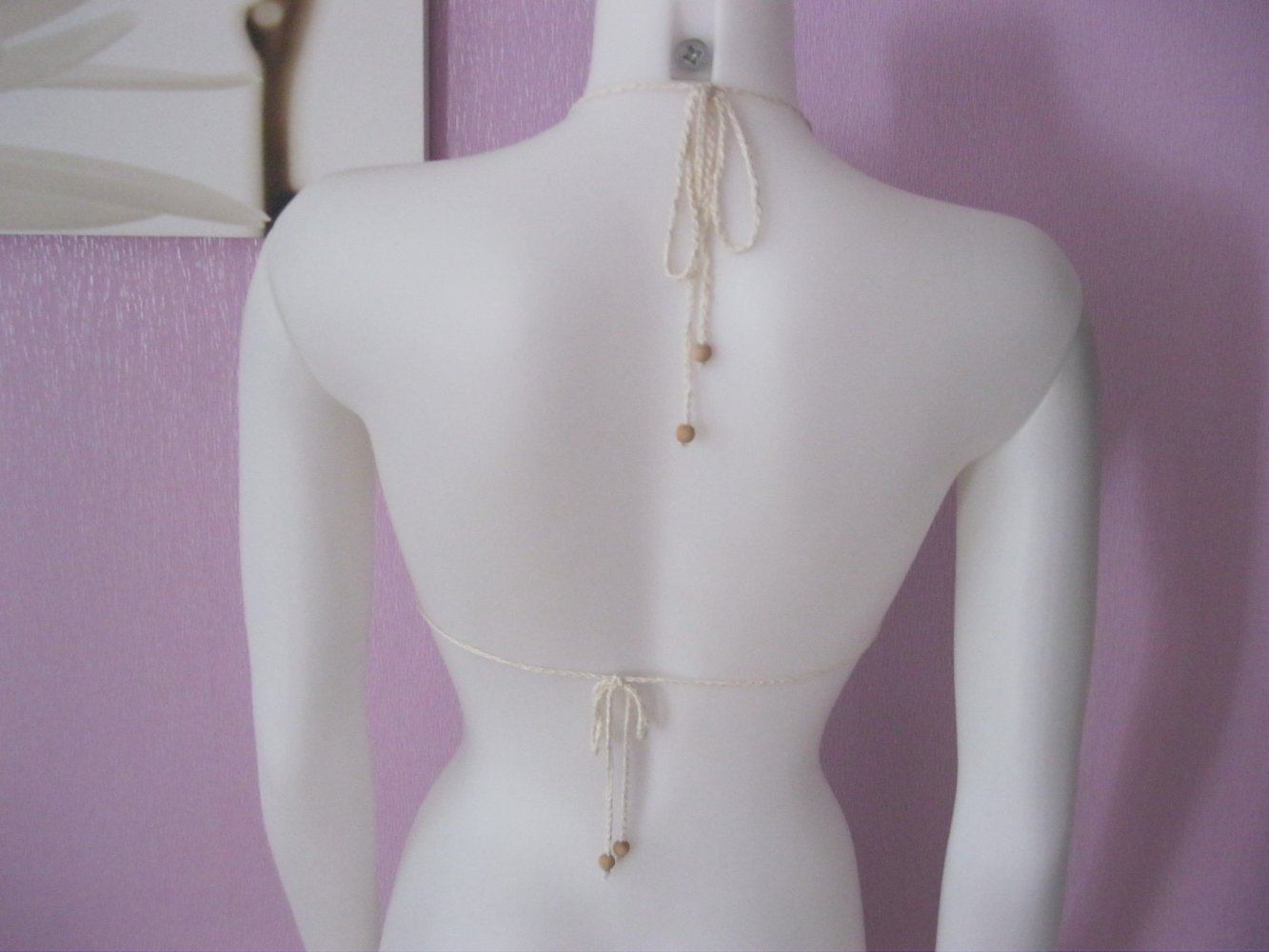 NEU Bikini-Oberteil 100% Baumwolle Retro-Design Handmade Creme Cup A/B