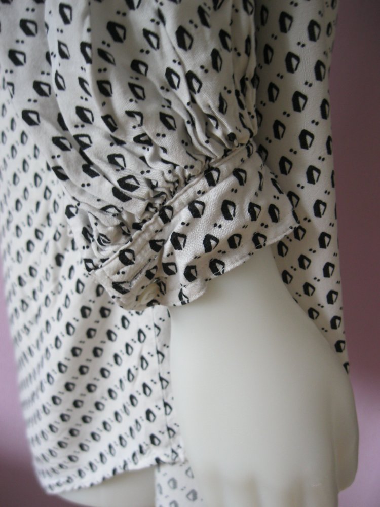 H&M Bluse/Tunika 3/4-Arm Hahnentritt-Muster Creme/Schwarz 100% Viskose 40