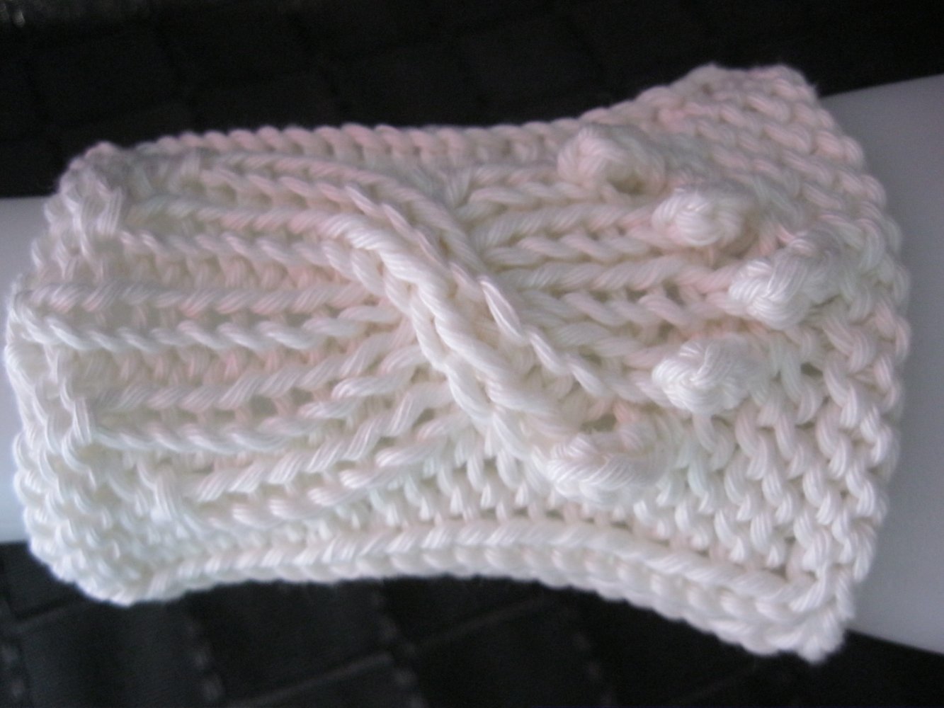 Pulswärmer Stulpen Handgelenkswärmer gestrickt 100% Baumwolle Weiß/Türkis