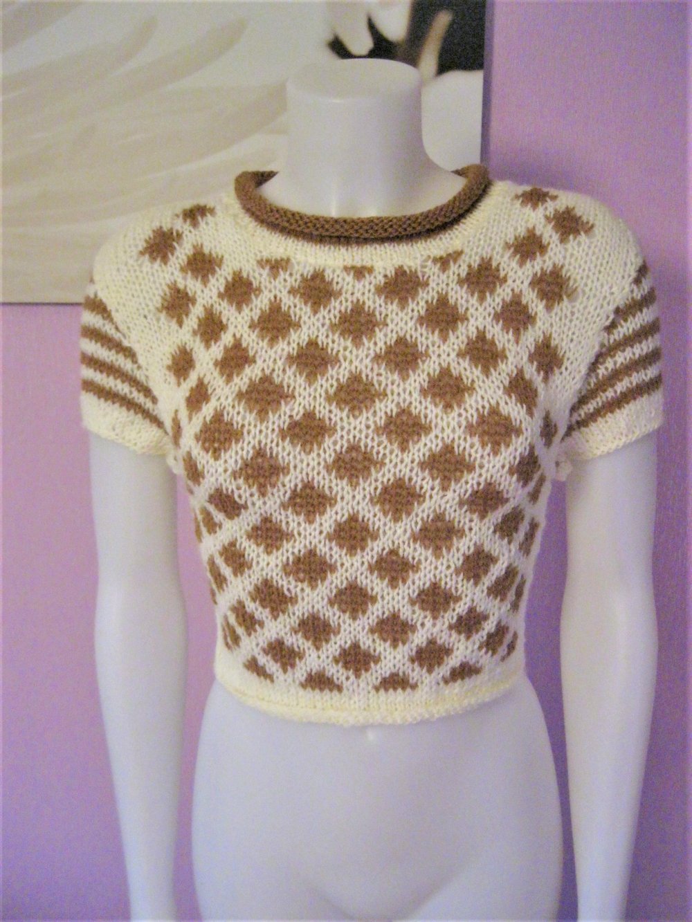 NEU Pullover gestrickt kurzarm Motive Handmade S/M