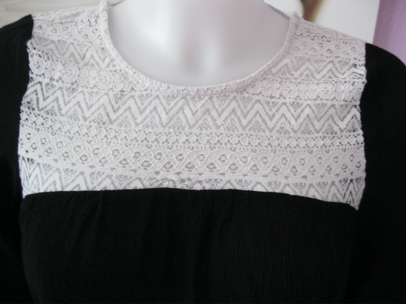 Bluse # 3/4-Ärmel # tally Weijl # Viskose # Spitze # Schwarz/Weiß # S