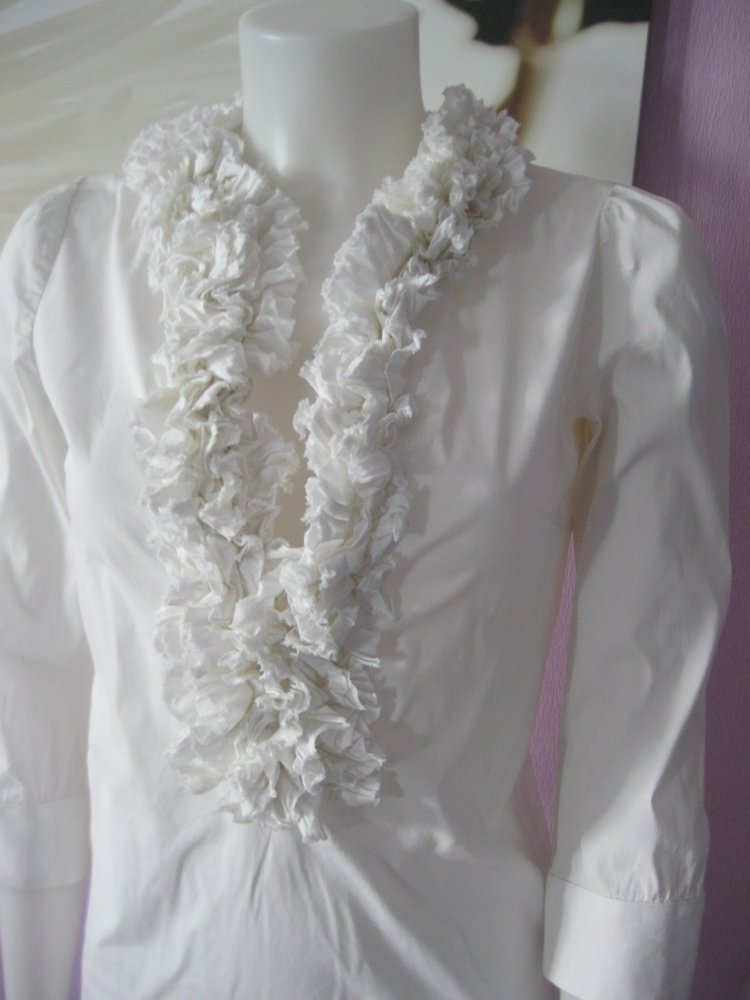 Bluse # Imperial # Vintage # 3/4-Arm # Baumwolle # Rüschen # Weiß # S