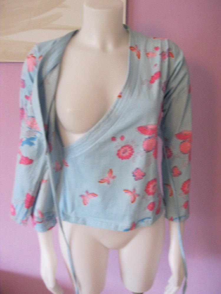 Langarm-Shirt # Binde-Shirt # Uttam London # Türkis # Blumen # Strass # S/M