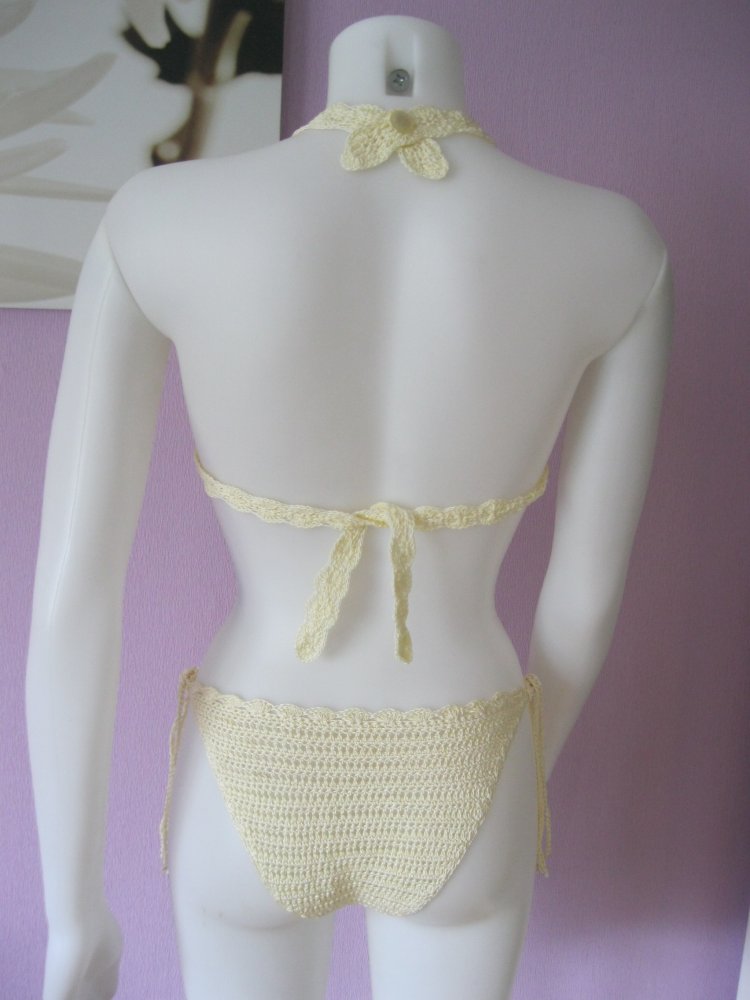 NEU Bikini 2-Teiler Retro-Design Vanille Handmade 100% Baumwolle Cup A/B
