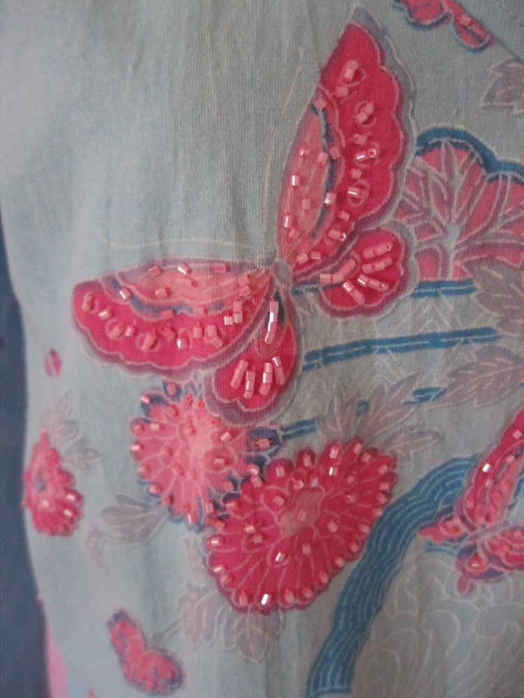 Langarm-Shirt # Binde-Shirt # Uttam London # Türkis # Blumen # Strass # S/M
