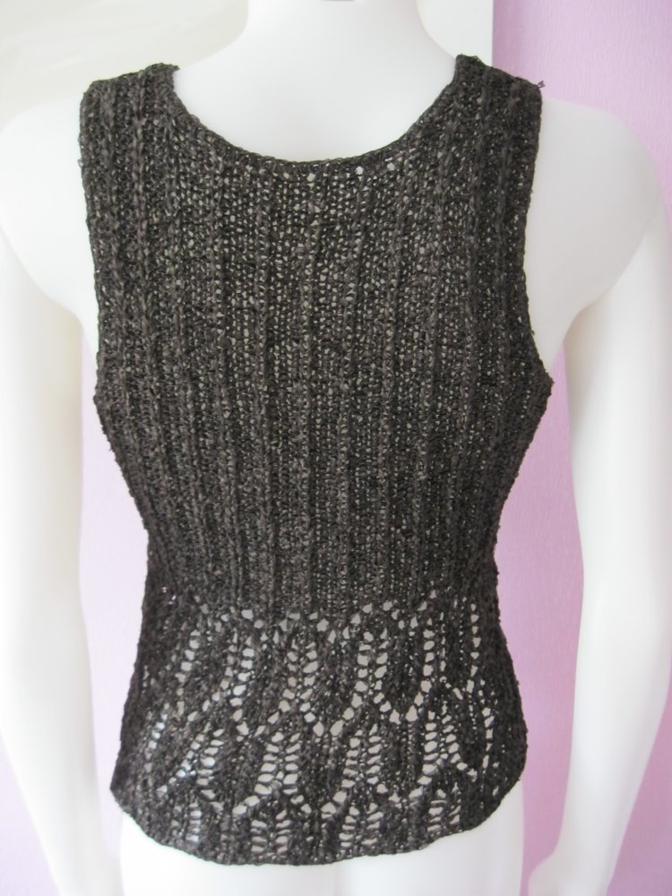 NEU Top gestrickt Handmade Lochmuster leicht glänzend Dunkelbraun Mikrofaser S-L