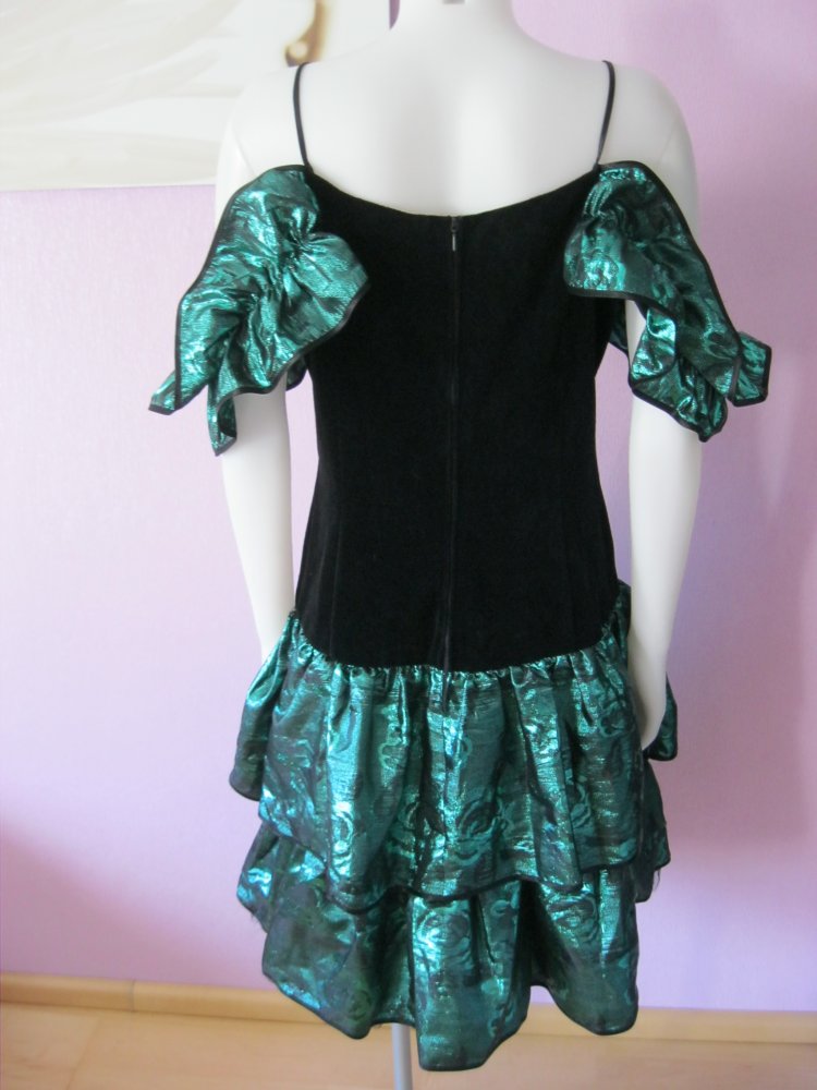 Höpfner Jeunesse # Abendkleid # 70er Jahre # Vintage # Metallic-Grün/Schwarz # 42 (XL)