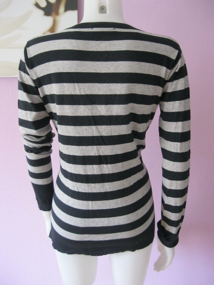 Feinstrickpulli # Marc O`Polo # Cotton Cashmere Stretch # gestreift # Grau/Dunkelblau # M