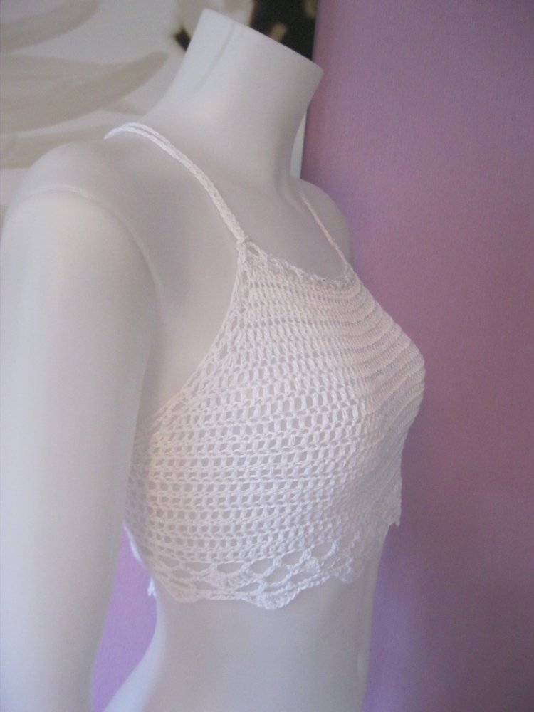 NEU Crop-Top Handmade  Spitze 100% Baumwolle Weiß S-L