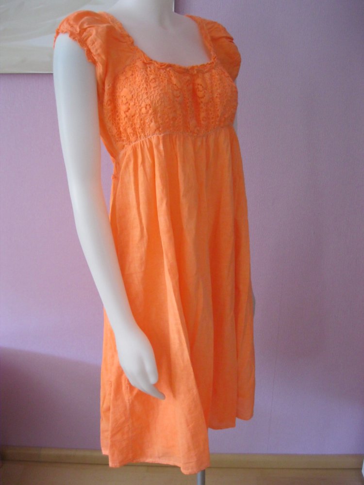 Made in Italy Sommerkleid 100% Baumwolle kurzärmlig Neonorange 40/42