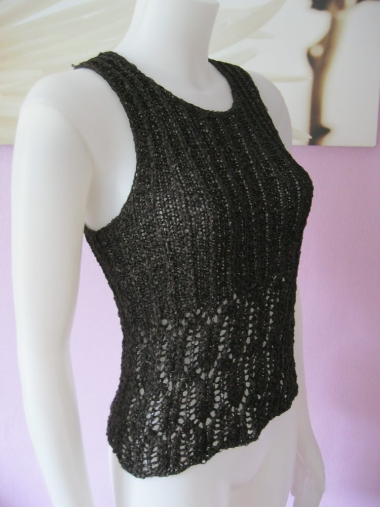 NEU Top gestrickt Handmade Lochmuster leicht glänzend Dunkelbraun Mikrofaser S-L