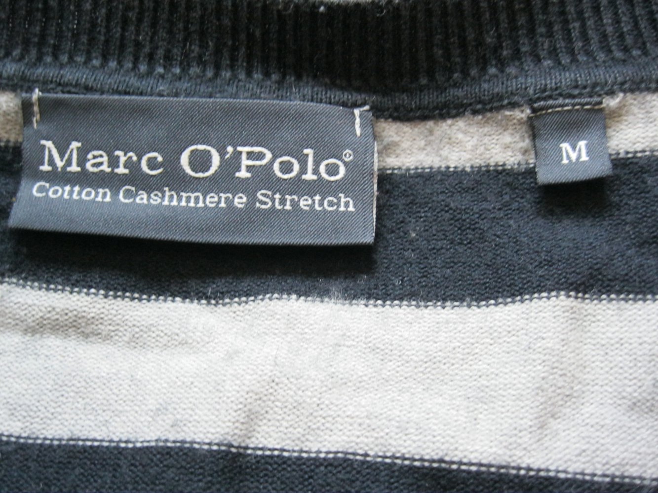 Feinstrickpulli # Marc O`Polo # Cotton Cashmere Stretch # gestreift # Grau/Dunkelblau # M
