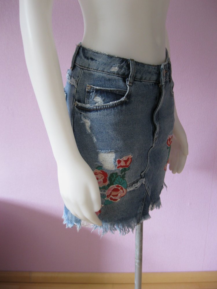 Jeans-Rock # Mini-Rock # Zara trafaluc # Stickerei # Blau # S