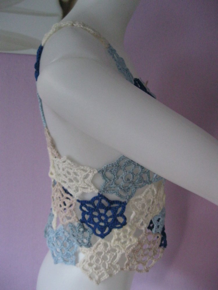 NEU Tanktop Blumen Handmade Baumwolle S-M