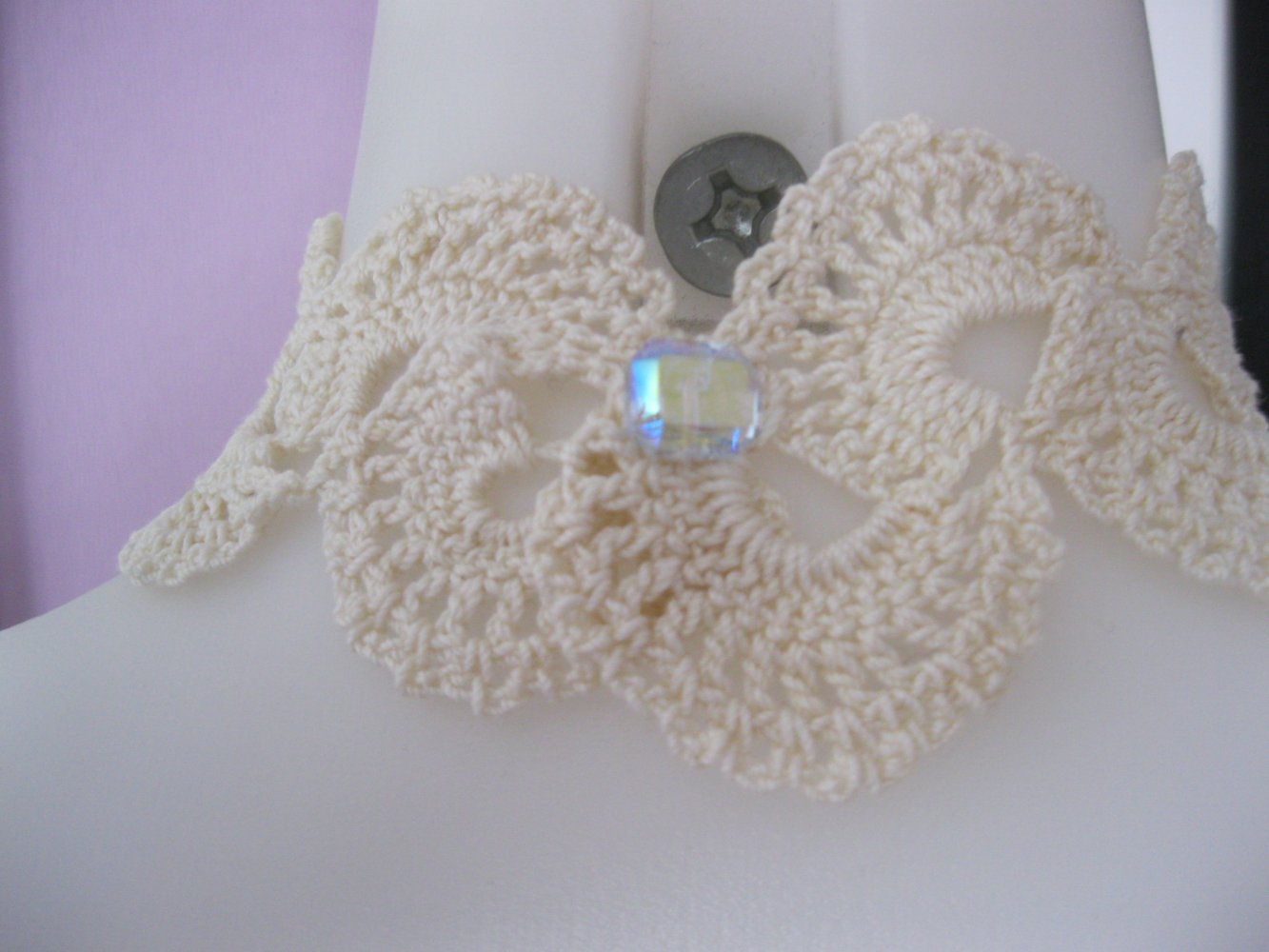 NEU Tattoo-Halsband Kropfband gehäkelt Spitze 100% Baumwolle Handmade Creme