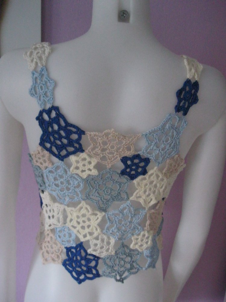 NEU Tanktop Blumen Handmade Baumwolle S-M