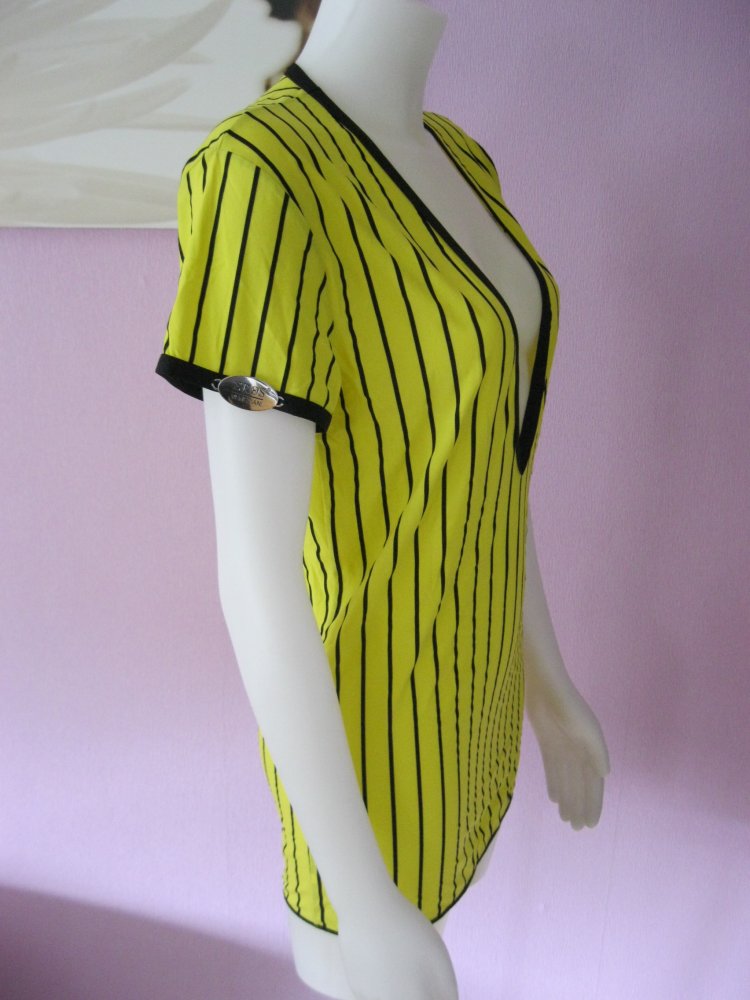 T-Shirt # Eros Veneziani # Diego # gestreift # V-Ausschnitt # Gelb/Schwarz # S/M
