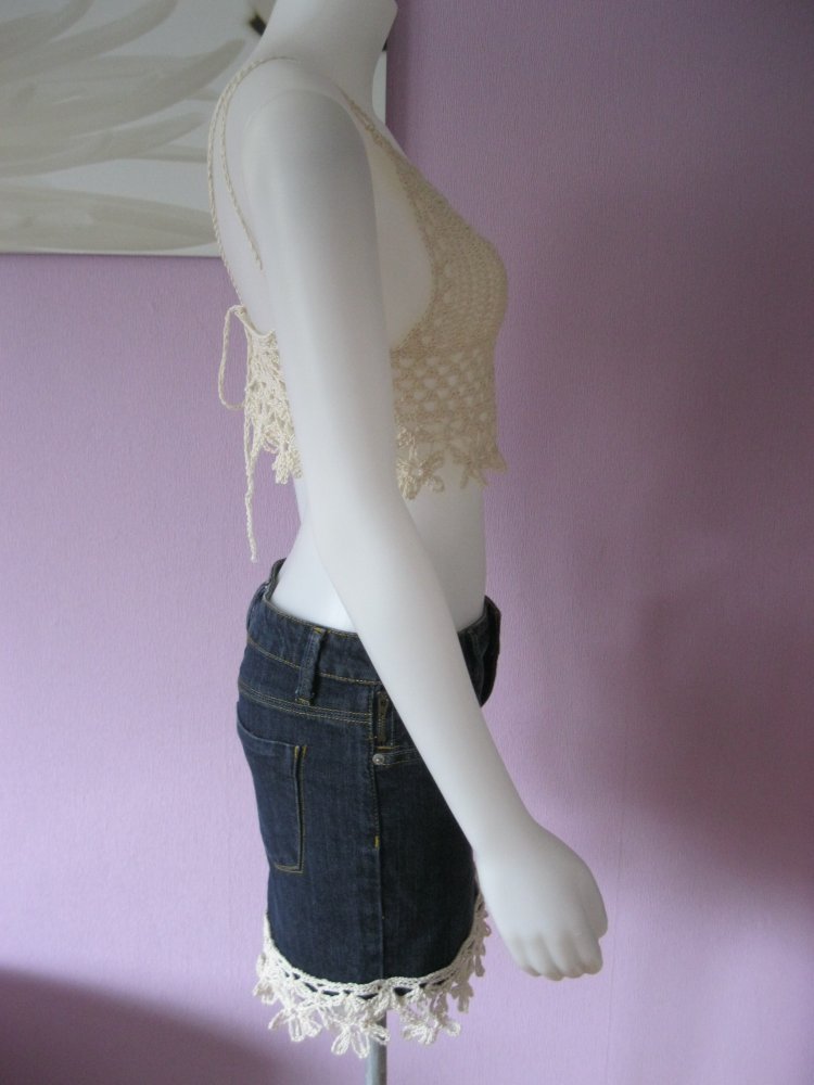 2-Teiler NEU Top Handmade Blumenrand Summer Festival 100% Baumwolle Cup A/B Beige S-M/Jenas-Rock Tally Weijl  36(S)