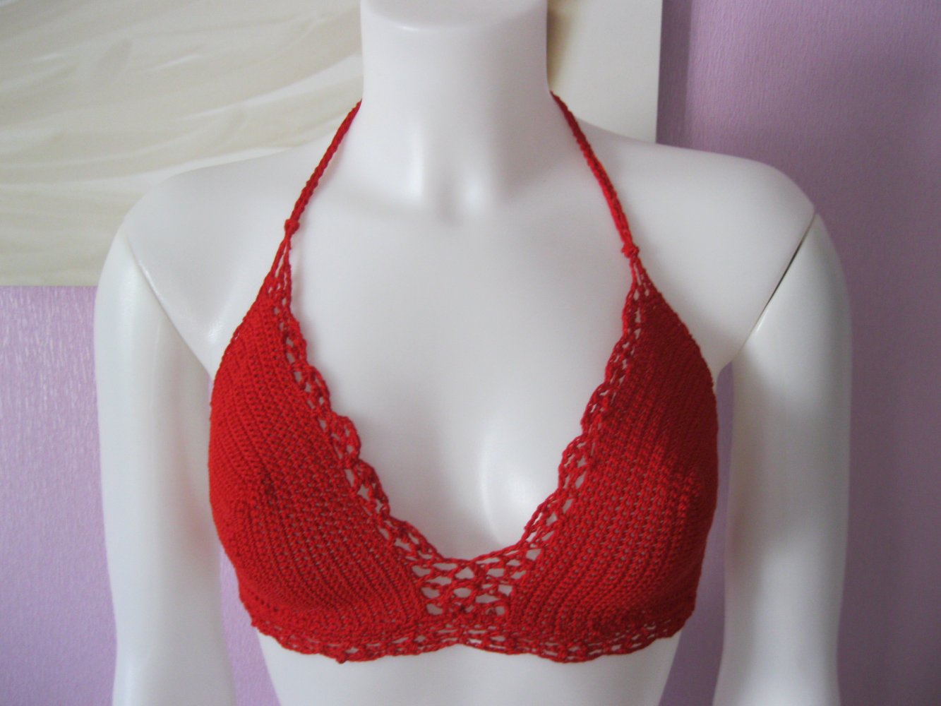 NEU Bikini 2-Teiler Retro-Design Rot Handmade 100% Baumwolle # Cup B/C