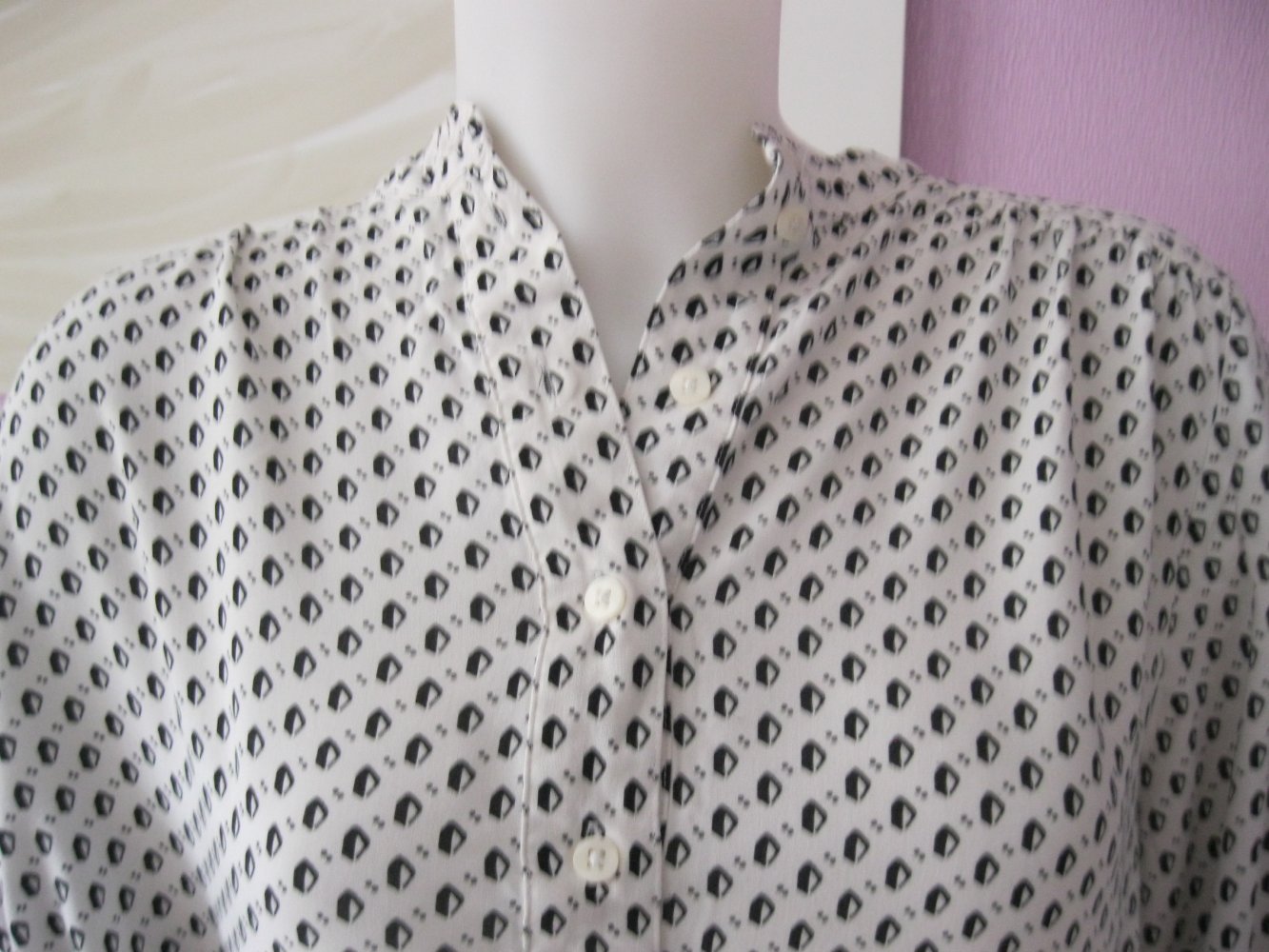 H&M Bluse/Tunika 3/4-Arm Hahnentritt-Muster Creme/Schwarz 100% Viskose 40