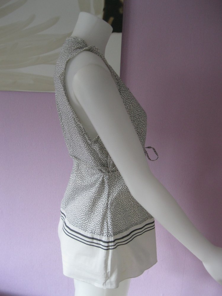Bluse # Sandwich # ärmellos # gepunktet # Schwarz / Weiß # 36