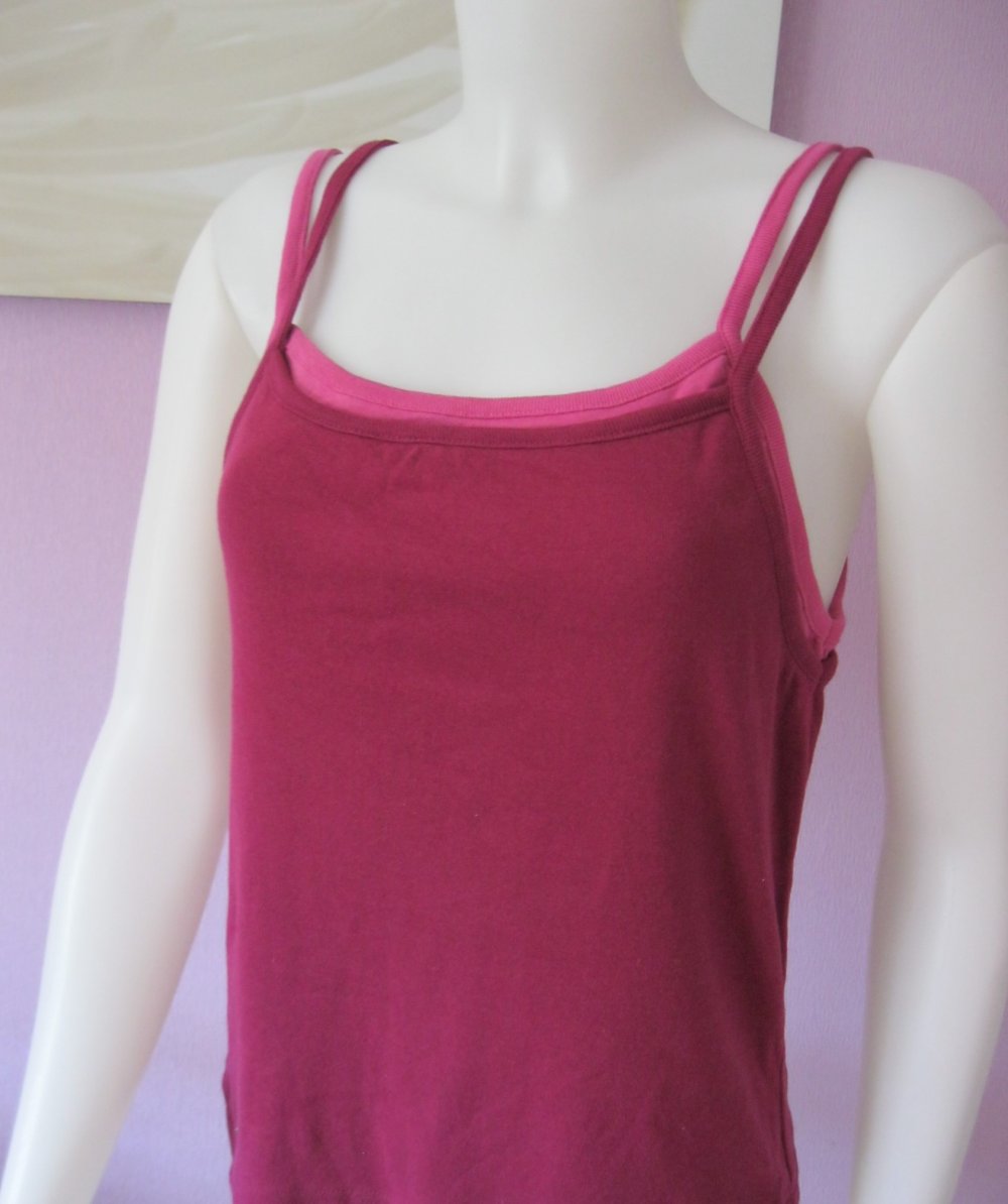 Spaghetti-top # burgunderrot/pink # L