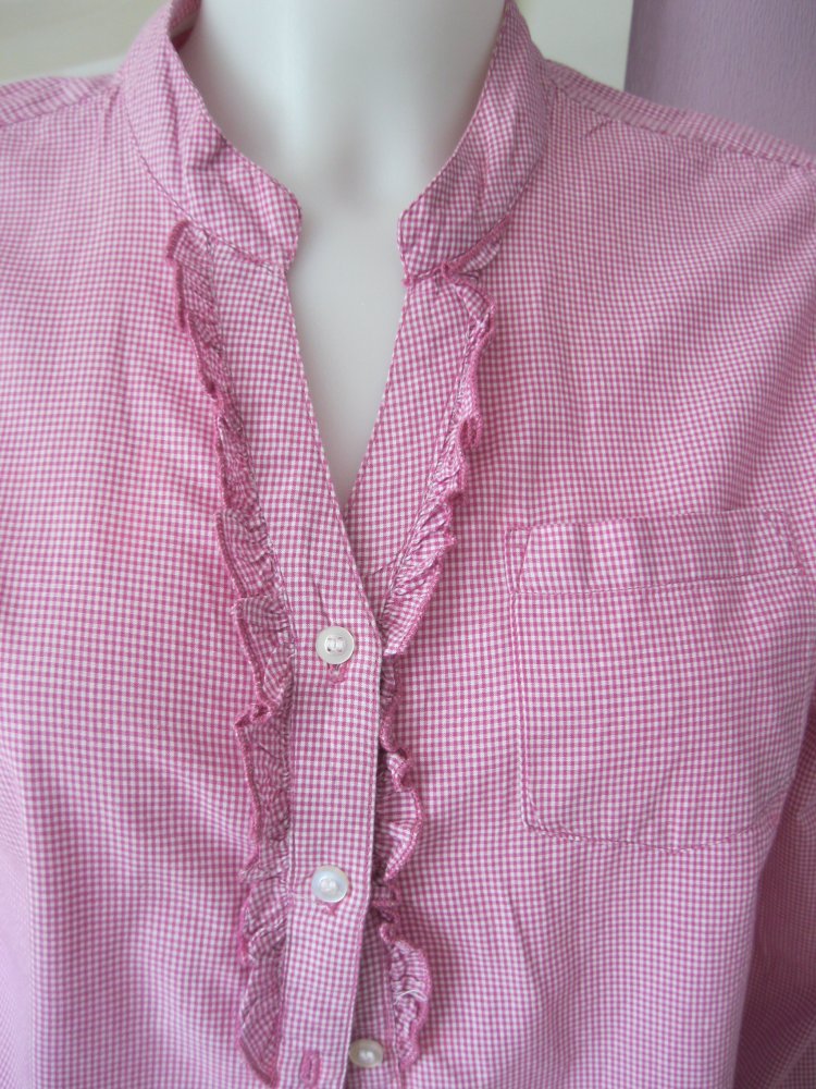 Bluse # my own # Stehkragen # kariert # Pink / Weiß # 100% Baumwolle # S