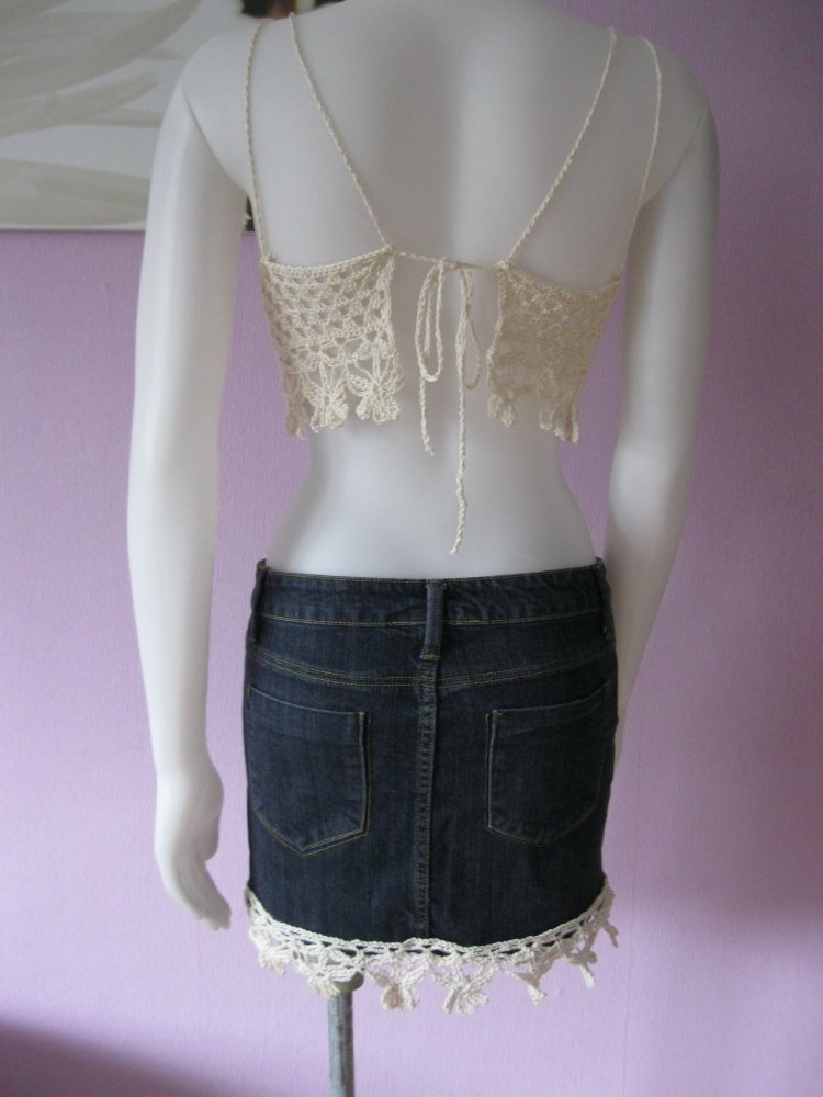 2-Teiler NEU Top Handmade Blumenrand Summer Festival 100% Baumwolle Cup A/B Beige S-M/Jenas-Rock Tally Weijl  36(S)