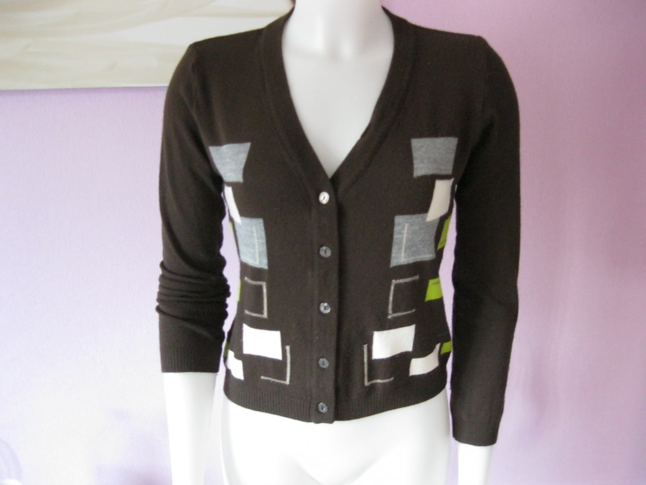 Strickjacke # Cardigan # Intervista # 50% Lana-Wolle # Braun/gemustert # M
