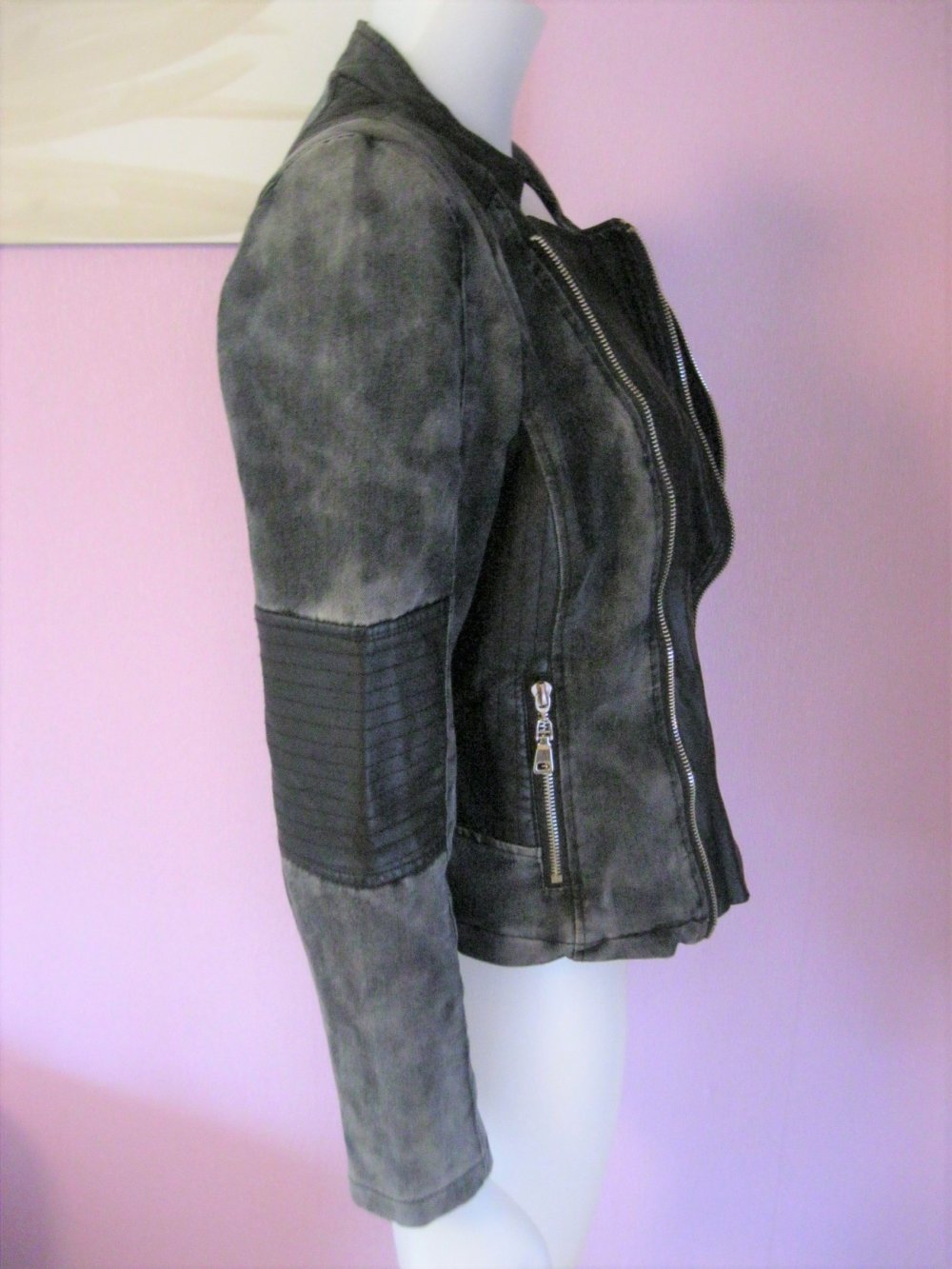 Kurz-Jacke # Schwarz # Baumwolle/Kunstleder # Schwarz # 40